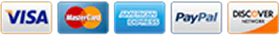 We accept Visa, Mastercard, American Express, PayPal and Discover